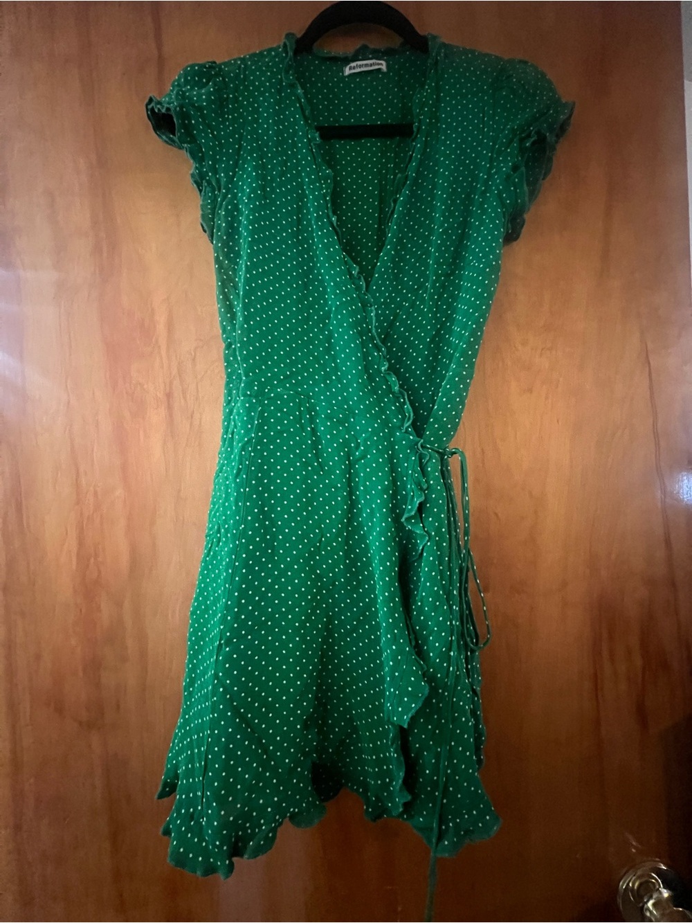 Reformation Emerald Green Polka Dot Wrap Mini Dress